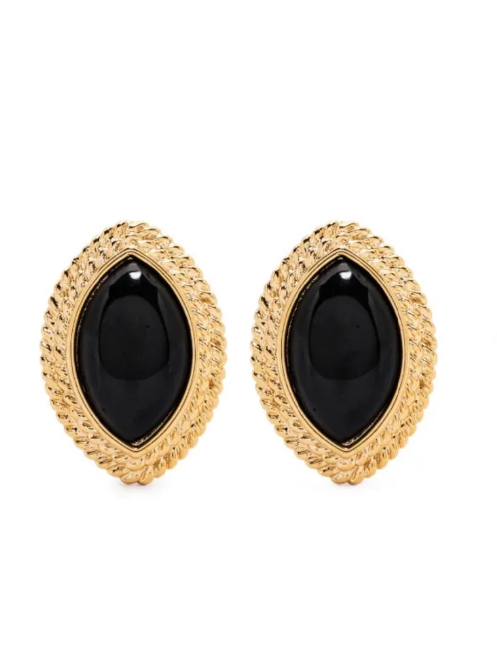 Gold-Tone Earrings with Black Marquise Stone